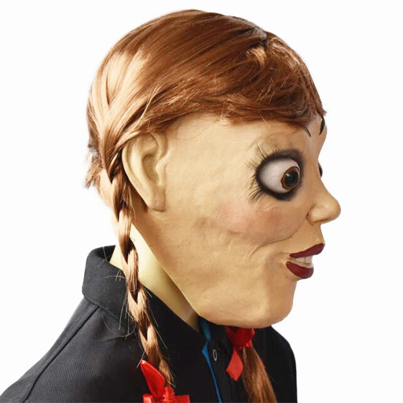 Film Annabelle Pride Domov Cosplay Maska Iz Lateksa Grozljivo Strašljivo Lutka Polno Glavo Las Odraslih Halloween Kostumi Prop Pokrivala