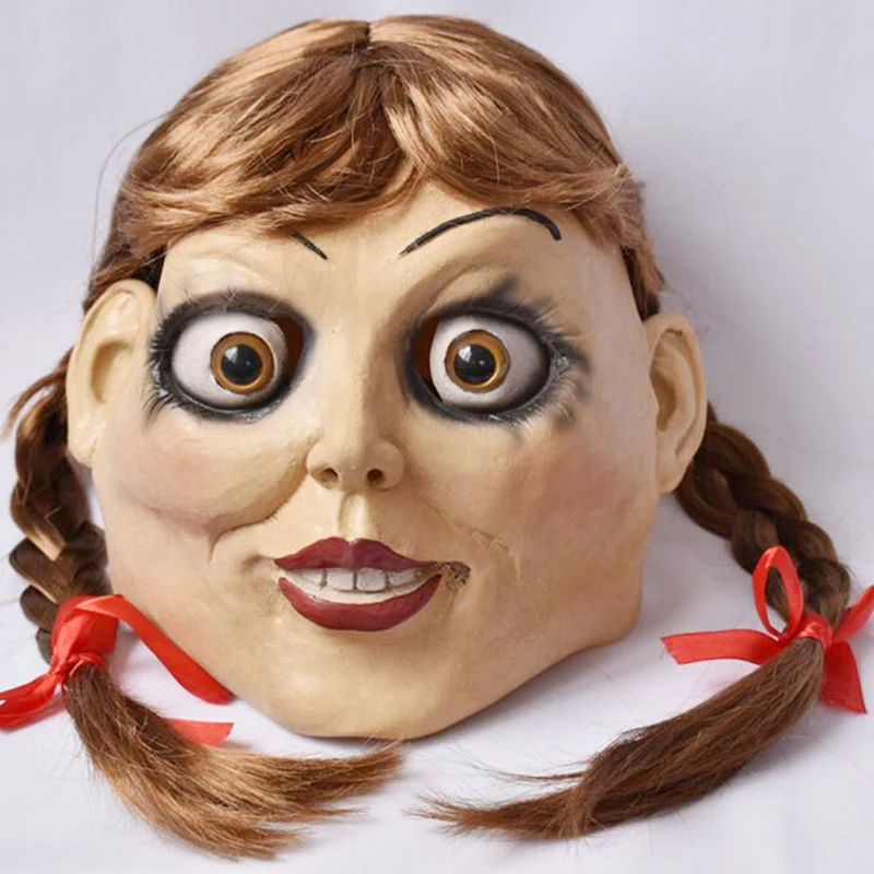 Film Annabelle Pride Domov Cosplay Maska Iz Lateksa Grozljivo Strašljivo Lutka Polno Glavo Las Odraslih Halloween Kostumi Prop Pokrivala