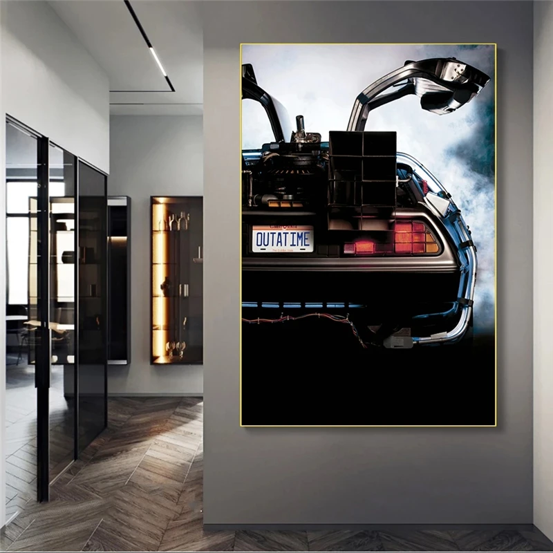 Filmov Nazaj v Prihodnost Delorean Časovni Stroj Avto Platno Plakatov in Fotografij Art Poslikave na Steni Slike Doma Dekor