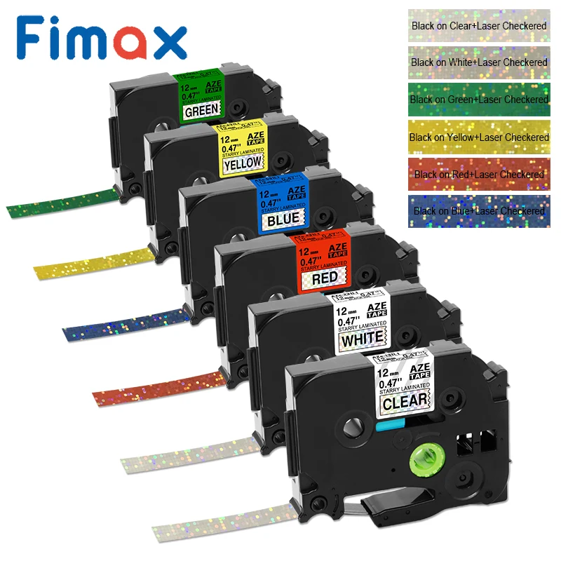 Fimax 6PCS Združljiv za Brat P Dotik TZ Laminirani Bleščice Zvezdnato Mavrica Bling Peneče Laser Label Maker tz231 PT-D210