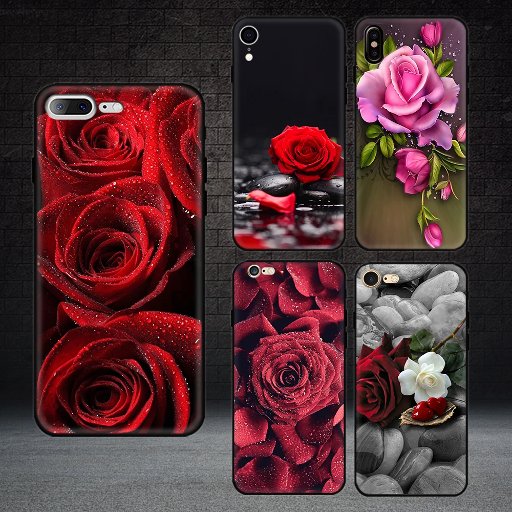 FinderCase TPU Primeru Telefon za iPhone X 6 6s 7 8 Plus Rdeče Rose Romatic Kritje Lupini za iPhone 5 5S SE XR XS MAX Cvetlični Primeru