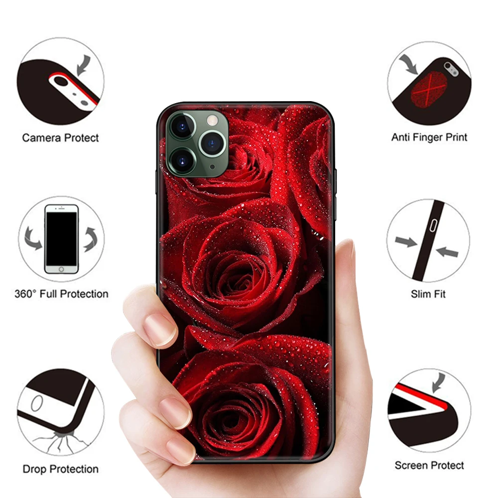 FinderCase TPU Primeru Telefon za iPhone X 6 6s 7 8 Plus Rdeče Rose Romatic Kritje Lupini za iPhone 5 5S SE XR XS MAX Cvetlični Primeru