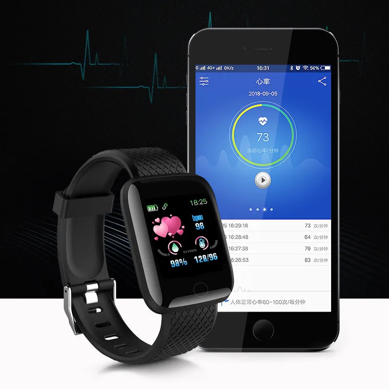 Fitnes-Tracker Manšeta Zapestnica Krvnega-Tlaka-Smartband-Zaslon Smart-Watch Zdravje 116 plus