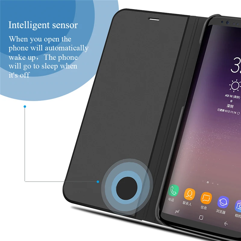 Flip Primerih za Samsung Galaxy S6 S7 Rob S8 Plus Clear View Ogledalo, Telefon Hrbtni Pokrovček 360 Polno Zaščitna Prevleka Funda Capa