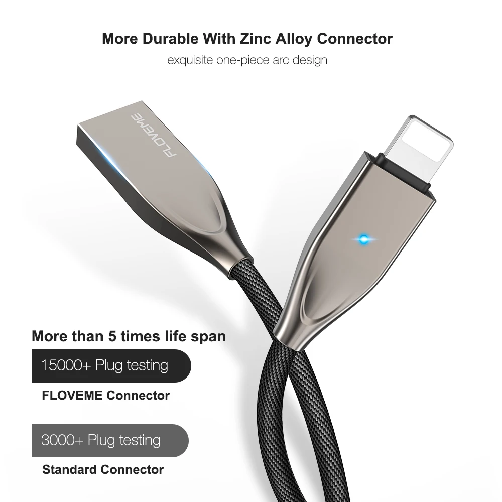 FLOVEME Za Lightning Na USB Kabel Za iPhone 11 XS MAX XR X 8 7 Za iPad Polnilnik 1,2 M Varne dnevne LED Sync Kabel, Hitro Polnjenje
