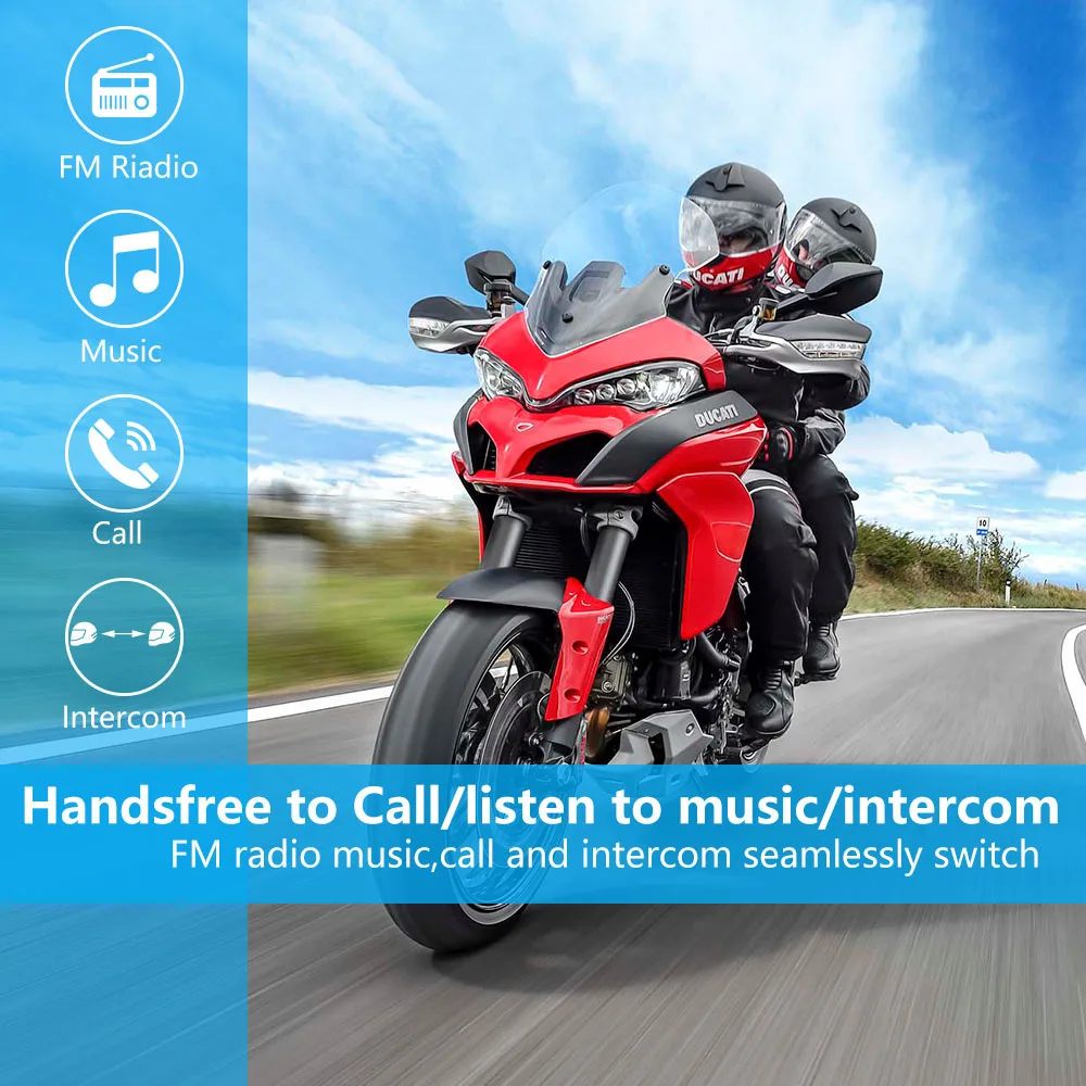Fodsports 2 kos FX8 Čelada Interkom Motocikel Bluetooth Čelade Headset 8 Rider 1000m Moto Interfonski Intercomunicador FM