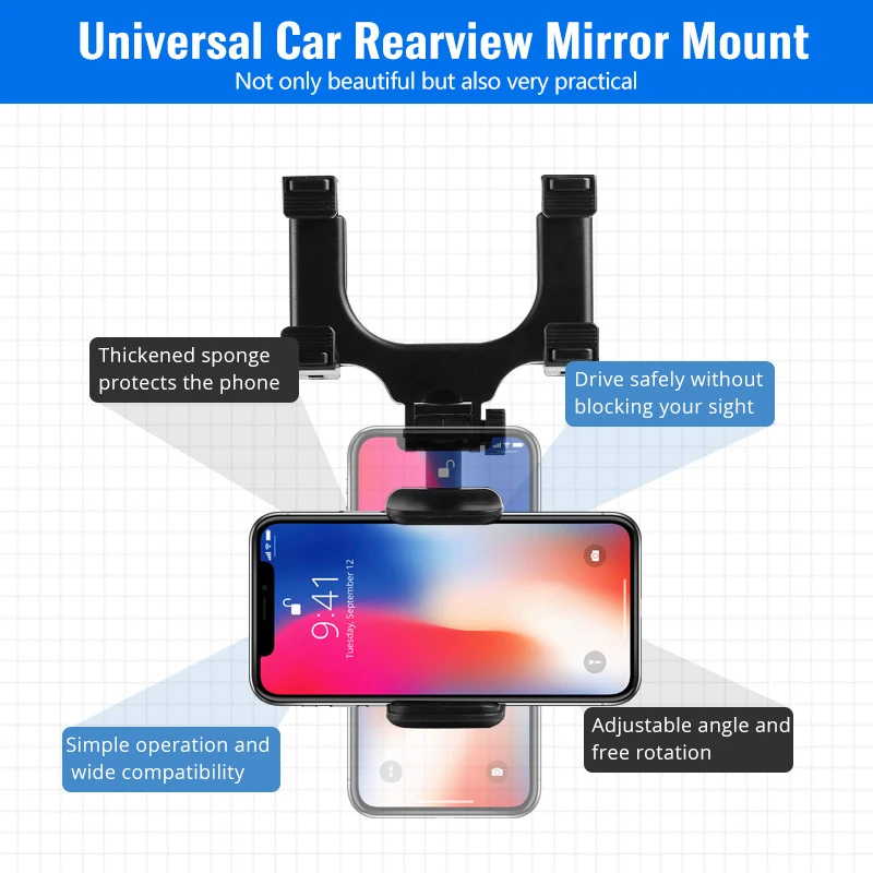 FONKEN Držalo Posnetke Rearview Mirror Telefon Stojala Vrtljiva Mobilnega Telefona GPS Navigacija Nosilec Za Iphone, Samsung Xiaomi 8 9