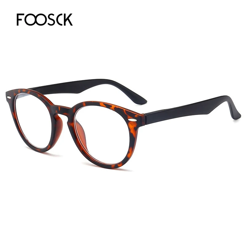 FOOSCK Retro Obravnavi Očala Moški Ženske Krog Leopard Okvir Očala Letnik Ultralahkimi, Daljnovidnost Očala +1.0 4.0