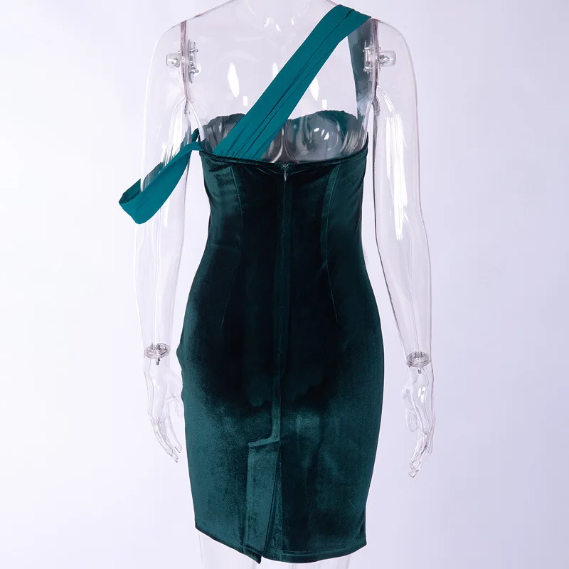 Forefair Stranka Žametno Obleko za Ženske Green New 2021 brez naramnic Ruched Bankrot Suh Seksi Midi Bodycon Obleka Ženske