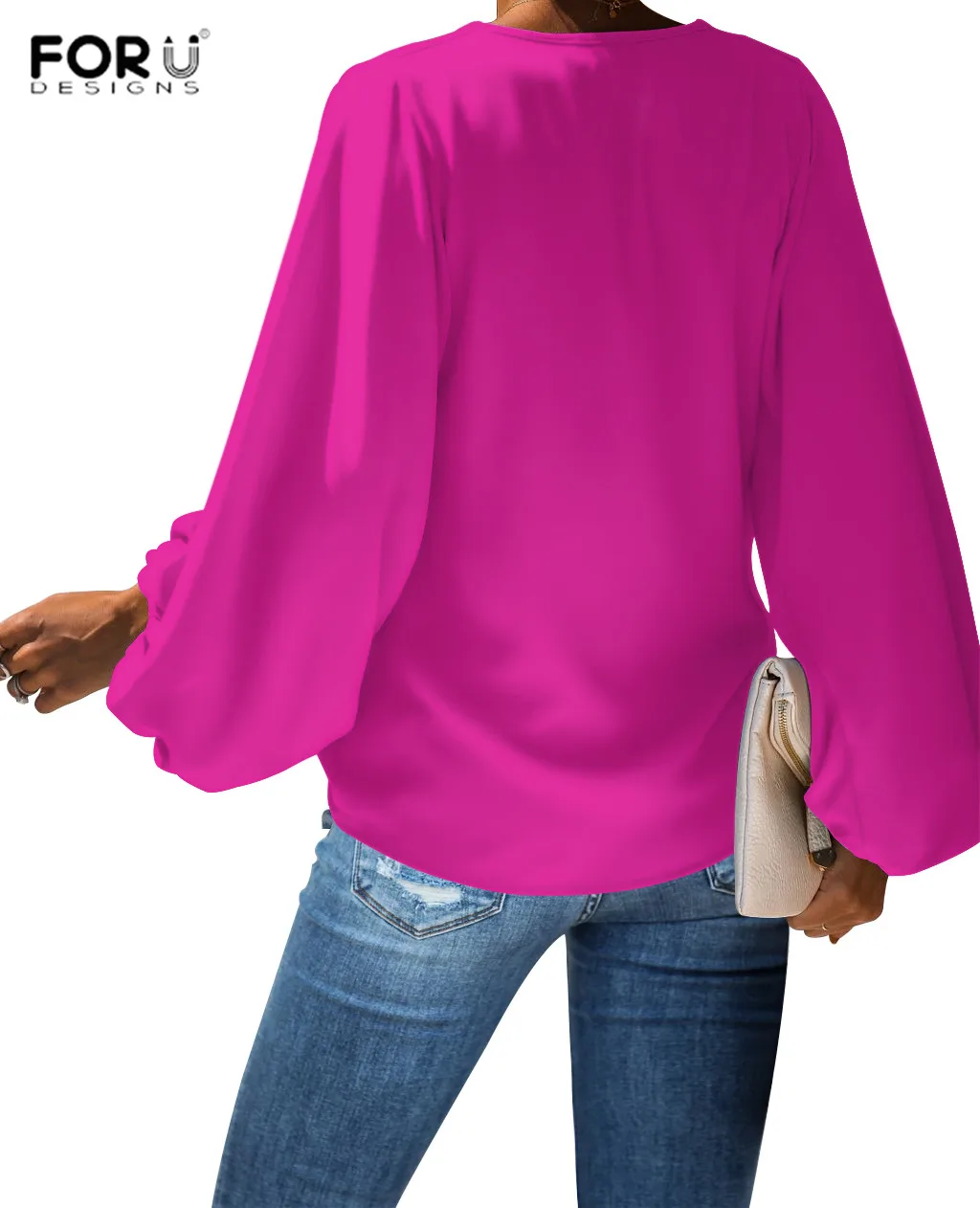 FORUDESIGNS 2019 Barva Bluzo Priložnostne Svoboden Long Sleeve Majica Vrhovi Proti-vrat Udobno Krpo Dropshipping