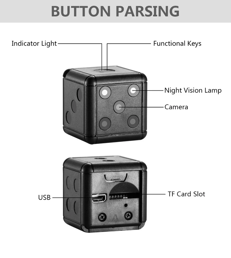 Fotoaparat 1080P HD Prostem Kompakten Dashcam Gibanja DV Kamere na Prostem Mala Kamera