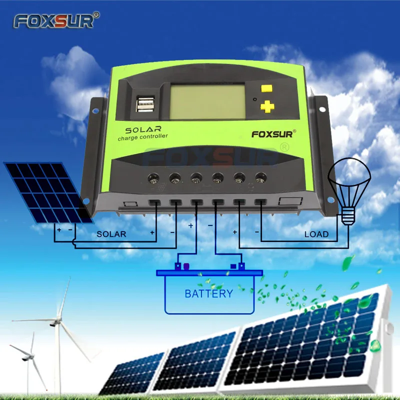 FOXSUR Sončna Brezplačno Krmilnik 40A PWM 12V 24V Auto LCD solarnimi Polnjenje Praznjenje Regulatorja z 5V USB, Nastavljiv Parameter