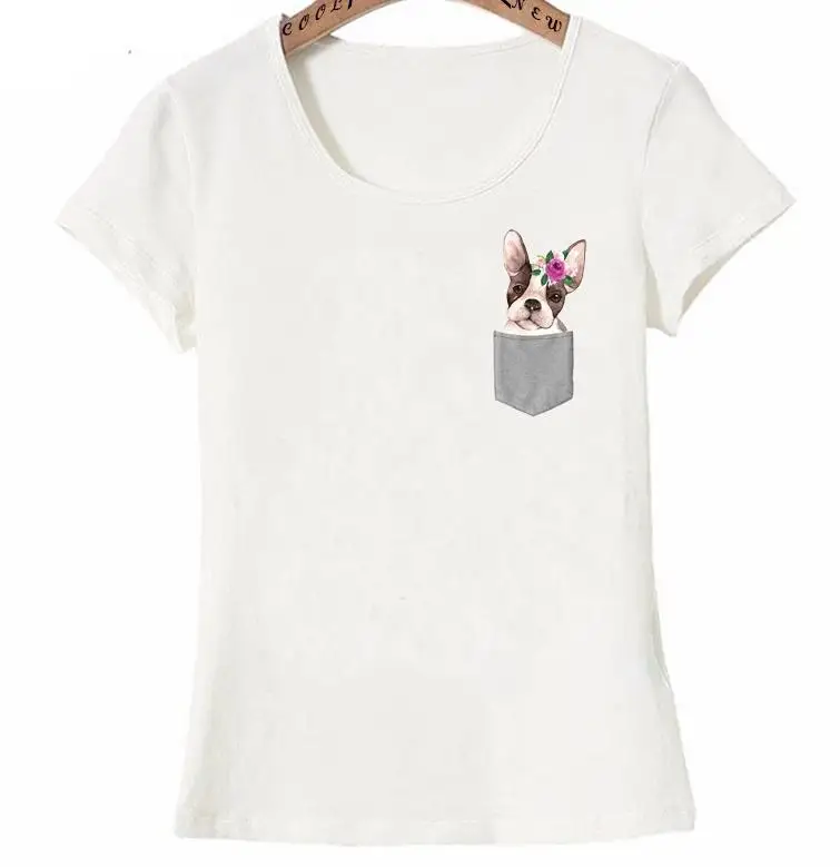 Francoski buldog Pocket T-Shirt Tiskanje Poletje Moda za Ženske Kratek Rokav Luštna Punca Priložnostne Tee Akvarel Pes Umetnosti Ženski zgornji deli oblačil