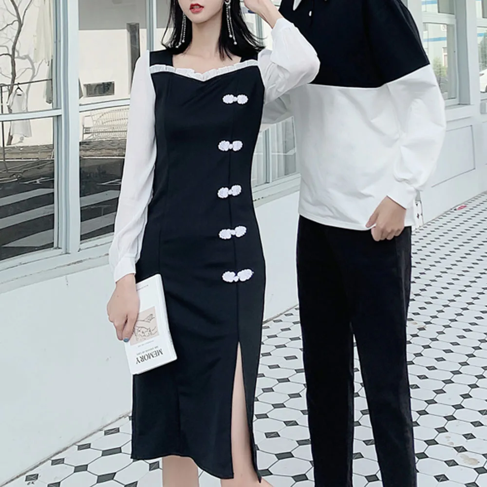 Francoski Par Obleko Jeseni Leta 2020 Novi Kitajski Slog Izboljšano Cheongsam Retro Obleka Ženske Seksi Obleke Bodycon