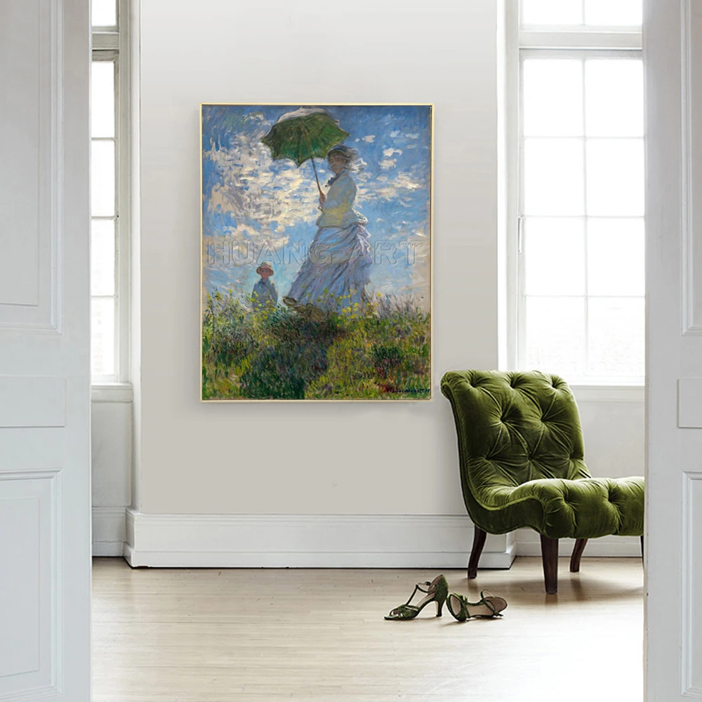 Francoski Umetnik Monet Oljna slika, Ročno Poslikane, ki ima Dežnik Ženske Krajine Oljna slika na Platnu Stenskih slikah