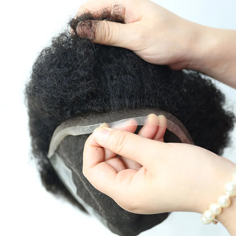 Francoski Čipke Afro Curl Mens Toupee 8 MM Afro Valovi 1B Off Človekovih Lasni Toupee Rosa Kraljica