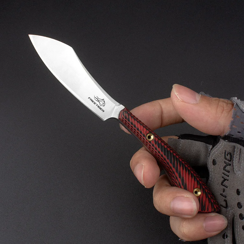 FREETIGER NOVO D2 Omejeno nož FTB101 G10 ročaj Z usnjena torbica prostem kampiranje Brivnik taktično naravnost nož EOS žepni nož