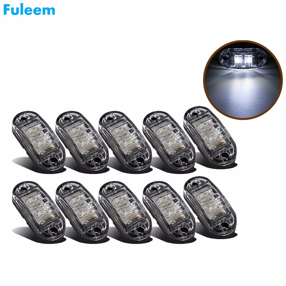 Fuleem 10PCS Bela LED 2.5 INCH 2 Dioda Svetlobe Ovalne Potrditev Tovornjak Priklopnika LED Strani Marker Svetilka 12V 24V Nepremočljiva