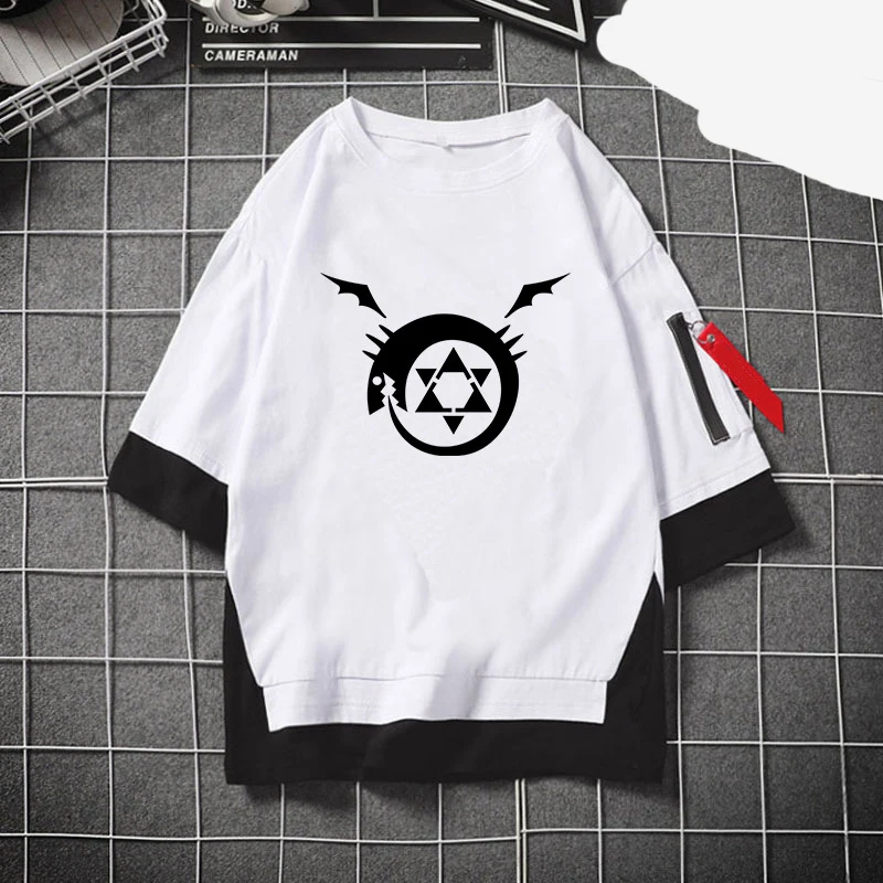 FULLMETAL ALKIMIST Anime Moški T-shirt Moda Edward Elric Moda Bombaž Poletje Vrhovi Majica s kratkimi rokavi