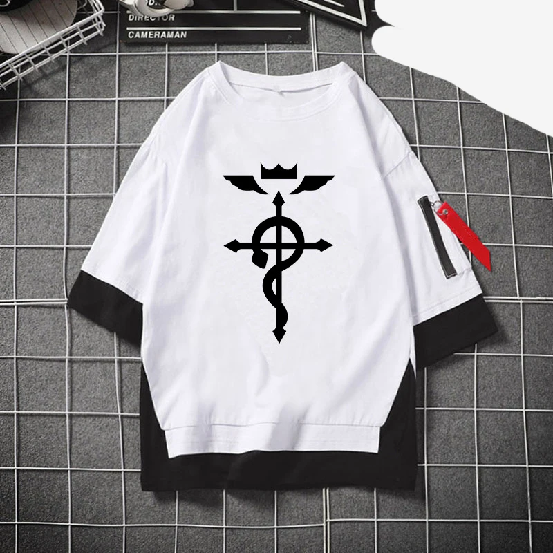 FULLMETAL ALKIMIST Anime Moški T-shirt Moda Edward Elric Moda Bombaž Poletje Vrhovi Majica s kratkimi rokavi