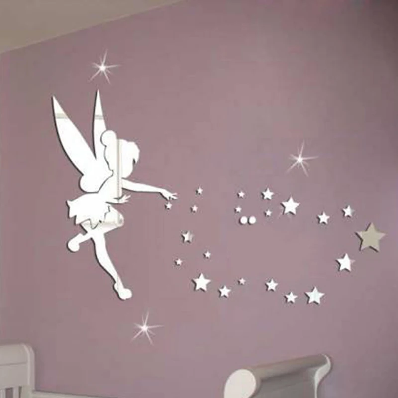 Funlife Fairy Princess z Zvezdami Pismo Ogledalo Stenske Nalepke,70x46cm 27.5x18inch DIY otroci soba dekoracijo,Izmenljive