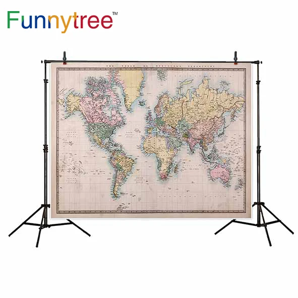 Funnytree ozadje za fotografski studio Izvirno staro ročno obarvana zemljevidu sveta letnika poklicno ozadje photocall