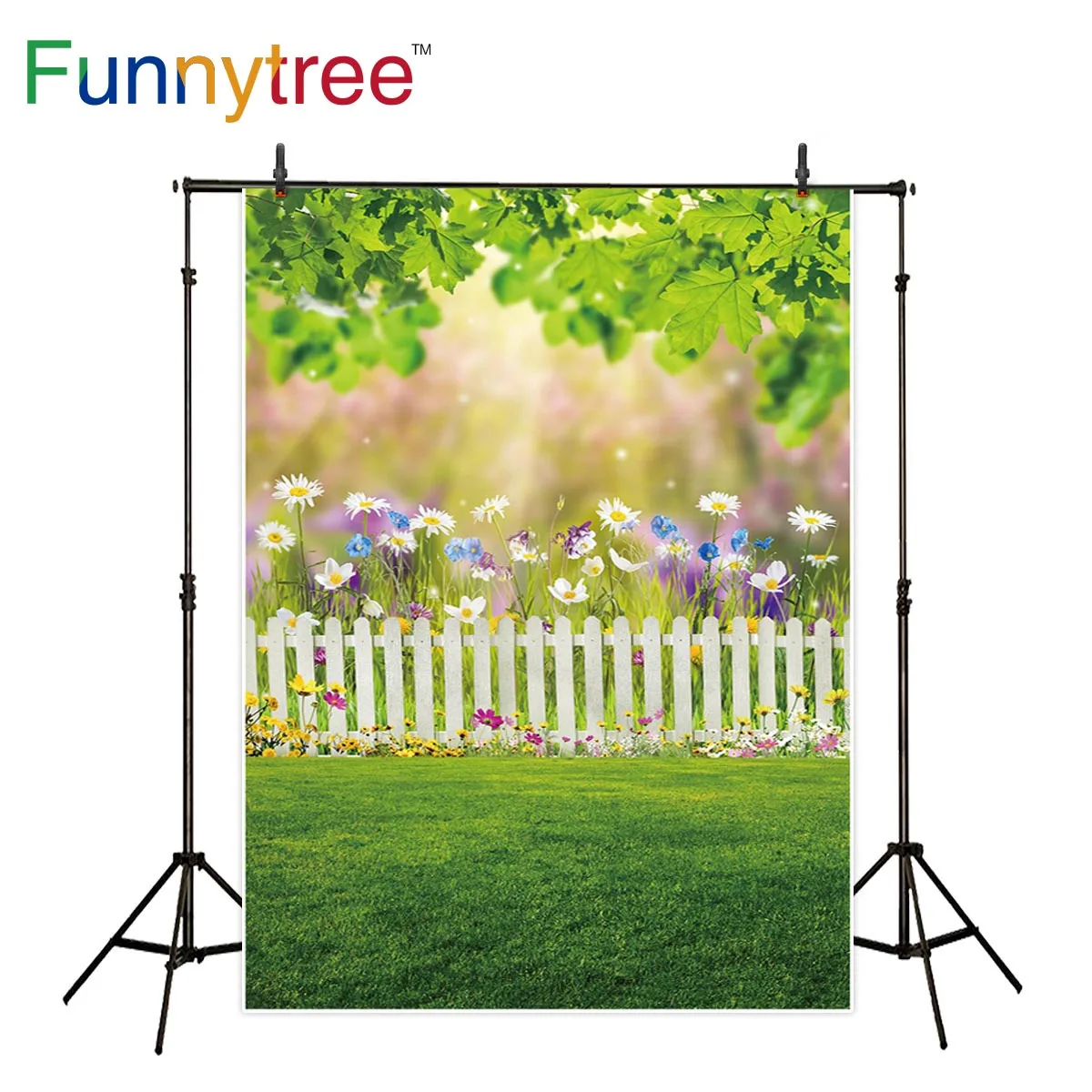 Funnytree pomlad fotografija ozadje cvet zeleni vrtni ograji velikonočni ozadje photocall tkanine photophone ustrelil prop tkanine