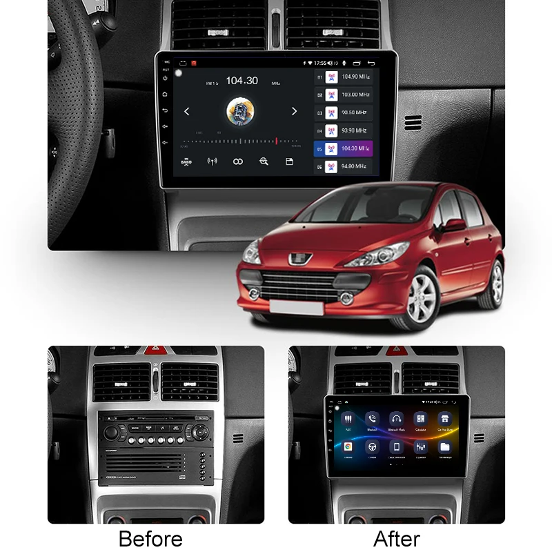 FUNROVER 6 G 128G Android 10.0 Za Peugeot 307 2002-2013 Avto Radio Multimedijski Predvajalnik, Gps Navigacija Video Carplay DSP 2 Din Dvd