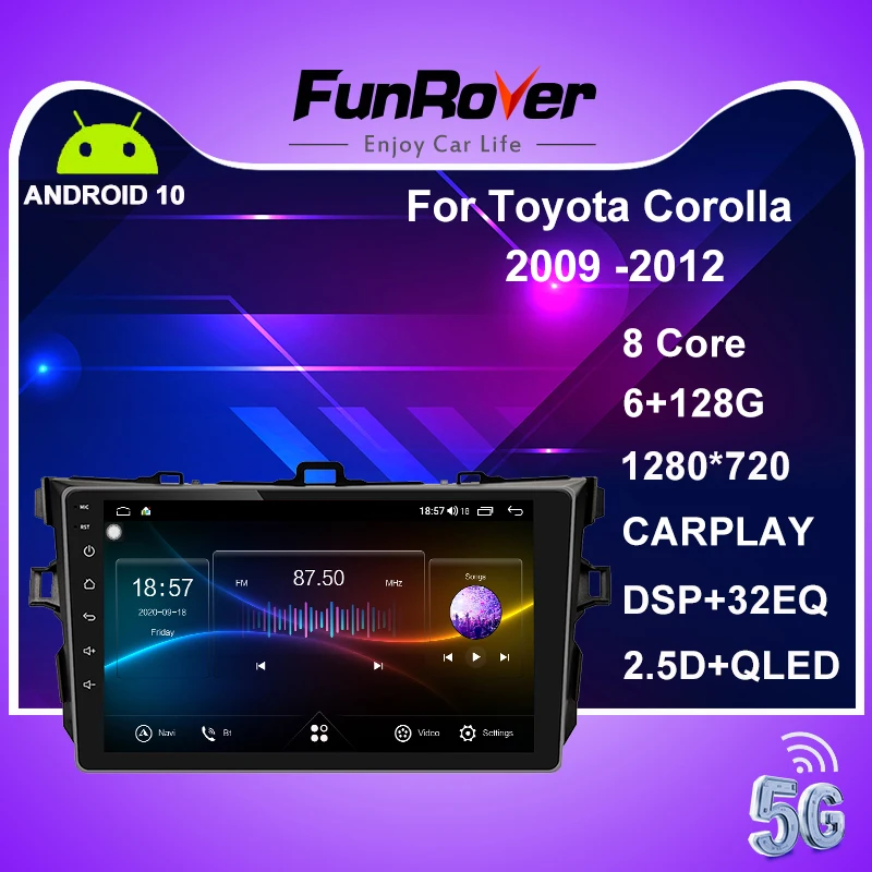 FUNROVER Android 10.0 128G DSP Carplay avtoradio, Predvajalnik Za Toyota Corolla 2009 -2012 Avdio GPS Navigator 2 Din DVD