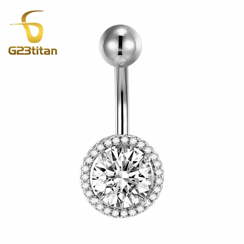 G23titan Veliki Kristalni Trebuh Obroči 14 G Dvojno Jewelled Ukrivljen Štangla Piercing za Popek iz Titana Piercing Nakit Telo