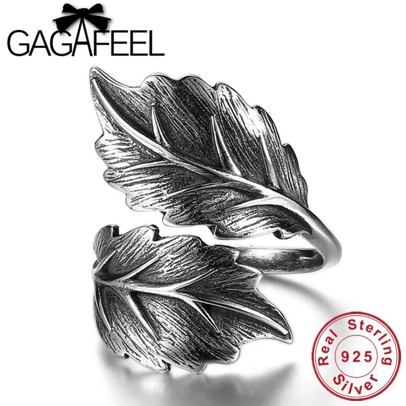 GAGAFEEL Realno 925 Sterling Srebrni Nakit Letnik Listov Obroči za Ženske & Moške, Visoke Kakovosti Tajski Srebrni Nakit Prst Obroči