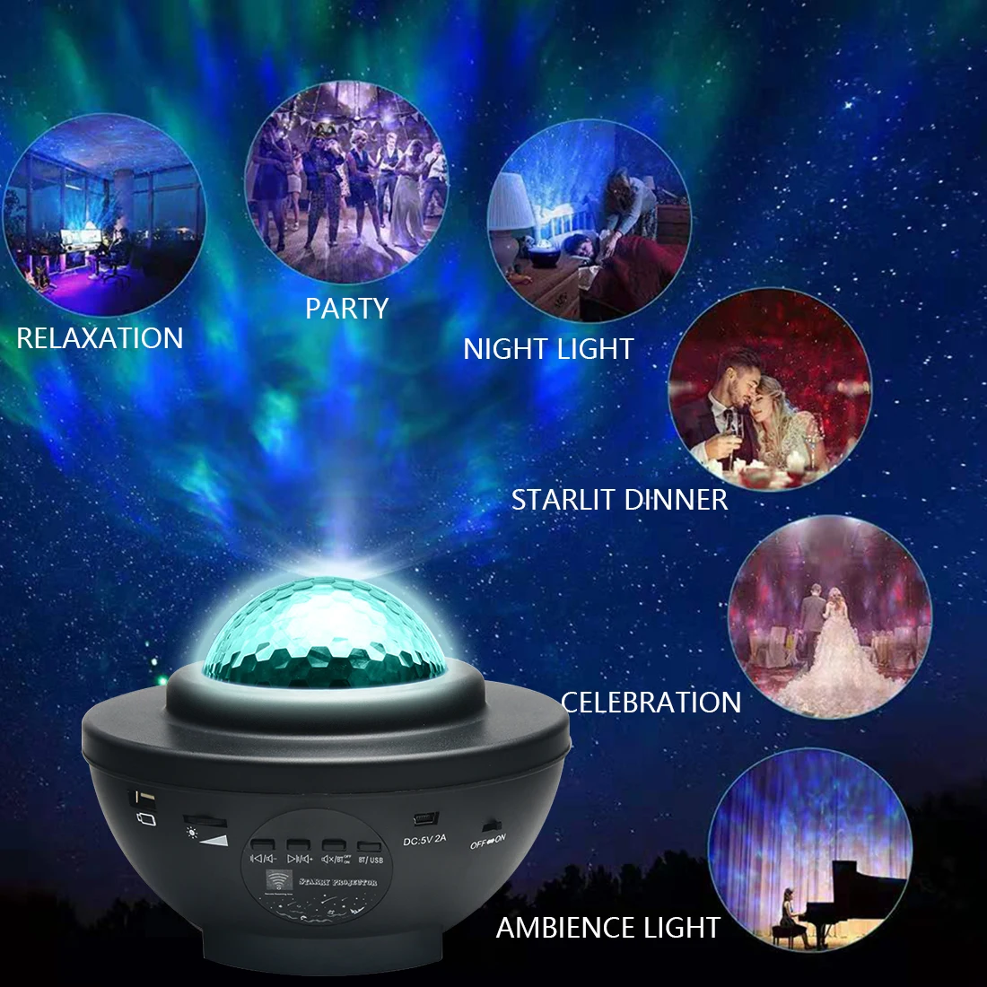 Galaxy Zvezdnato Noč Lučka Pisano Nebo Ocean Val LED Otrok Posteljo Otrok Galaxy Projektor Svetlobe Zvezde z Glasbo, Bluetooth, Oddaljenimi