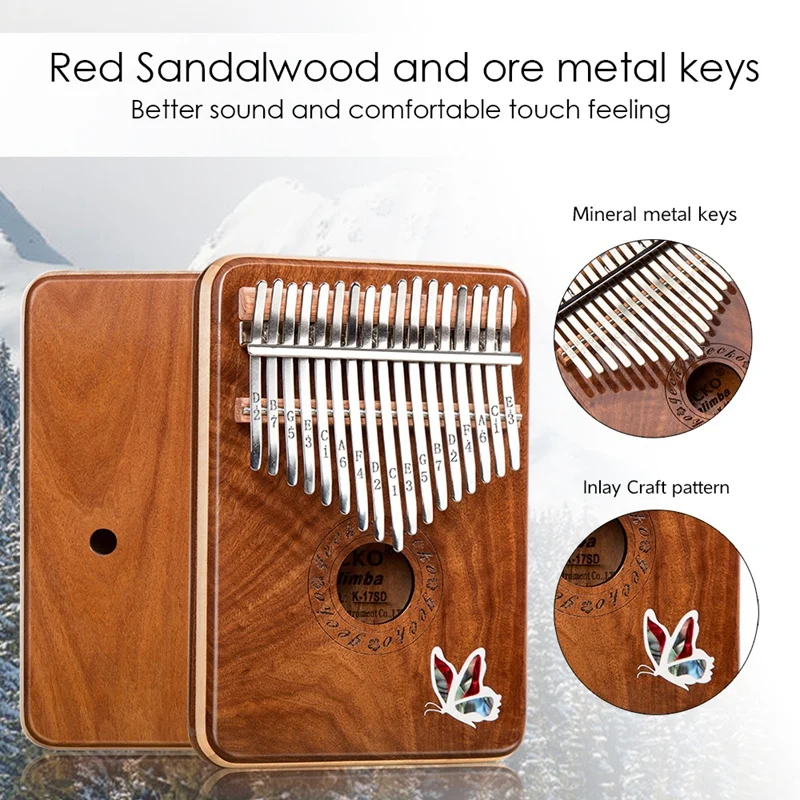 GECKO 17 Tipka Kalimba K17SD Palec Klavir polna Rdeča Sandalovine Glasbeni Instrument, za Otroke, za Odrasle Darilo