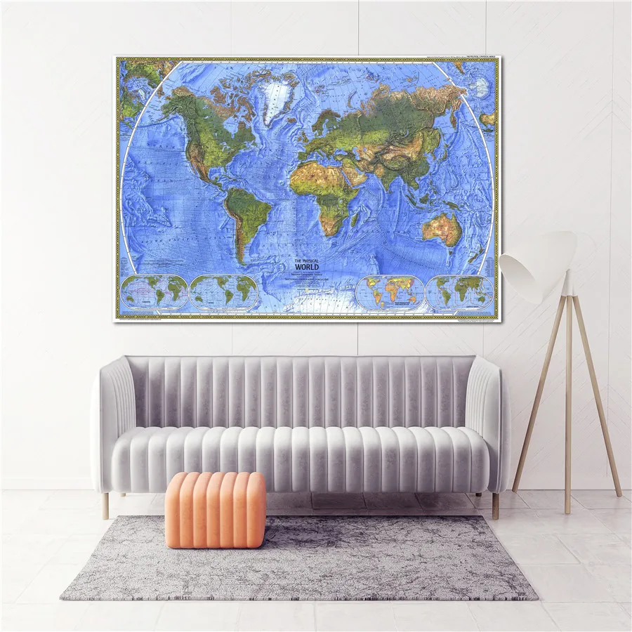 Geografski Zemljevid Sveta Platno Slikarske Umetnine Vroče Prodajo Wall Art Nalepke Darilo za dnevno Sobo Dovršen Design, High-End Plakat