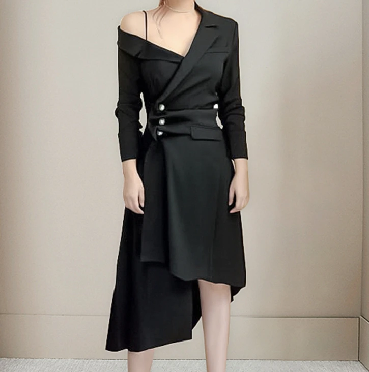GETSRING Ženska Obleke Asimetrija Proti-Vrat Črna Bela Vintage Obleko Dolgo, Nepravilna Barva Stranke Obleke Ženska Moda 2019