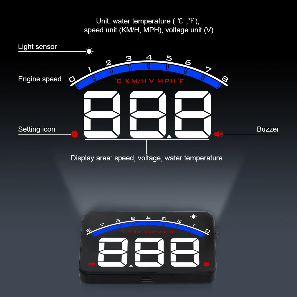 GEYIREN Auto Elektronski prekoračitev hitrosti Opozorilni Sistem Temperatura Vode Alarm Avto je HUD, OBD2 vrt. / MIN Merilnik M6 Head-Up Zaslon