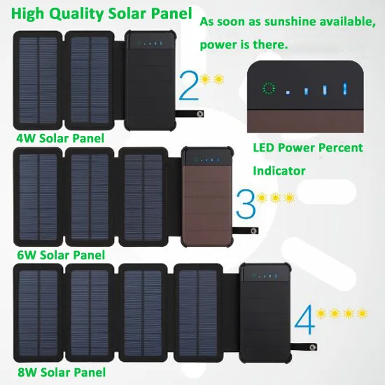 GGX ENERGIJE 10000mah Prenosni Solarni Polnilnik Mobilnih telefonov Sončne Energije Banke Izmenljive Zložljive 4W/6W/8W Solarni Panel LED za Kampiranje