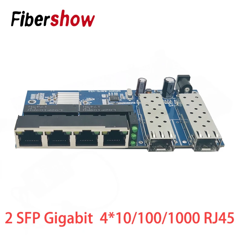 Gigabit Ethernet stikalo Vlakna, Optični Mediji Pretvornik 4 RJ45 2 SFP 10/100/1000M UTP vlaken Vrata Odbor PCBA