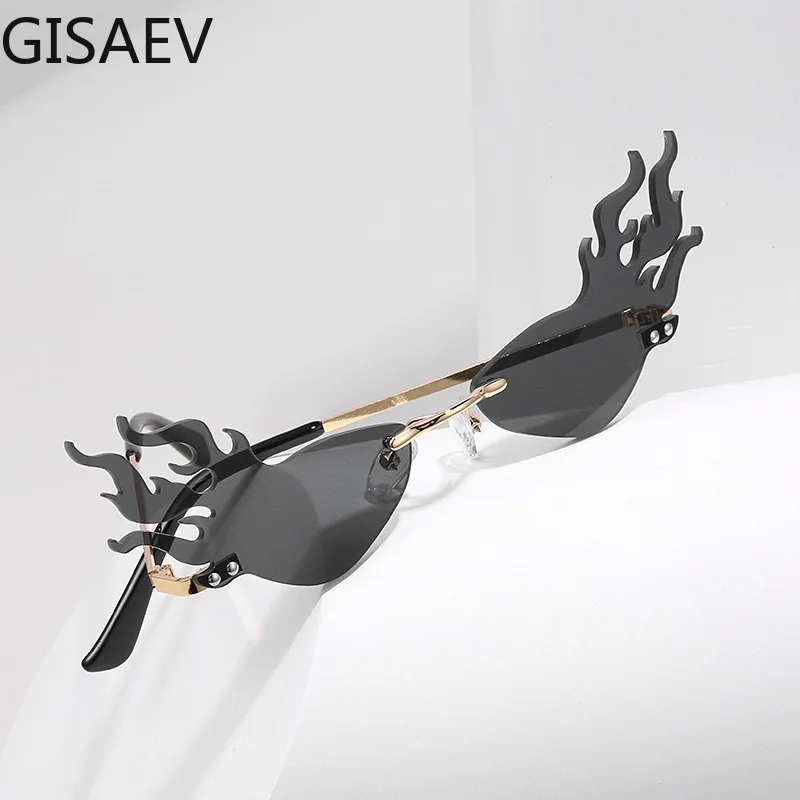 GISAEV Vožnje Očala Ženska Rimless Nov Ogenj, Plamen, sončna Očala Trikotnik Plamen Buljiti Ulične Trending Ozko Modni Očala