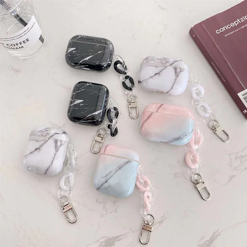 Gladko marmorja trde plastike Primeru Za apple Airpods 1 2 3 Pro slušalke Bluetooth Zaščitne Slušalke Ulica trend kritje Keychain