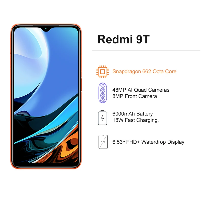 Globalna Različica Xiaomi Redmi 9T Pametni 4GB RAM 128GB ROM Snapdragon 662 6000mAh Baterije 48MP Kamera Zadaj 6.53