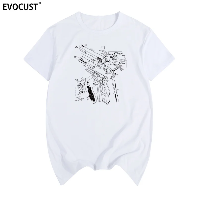 Glock anatomsko risanje kratek rokav Poletje natisni T-shirt Bombaž Moški majica s kratkimi rokavi Nove ženske TEE