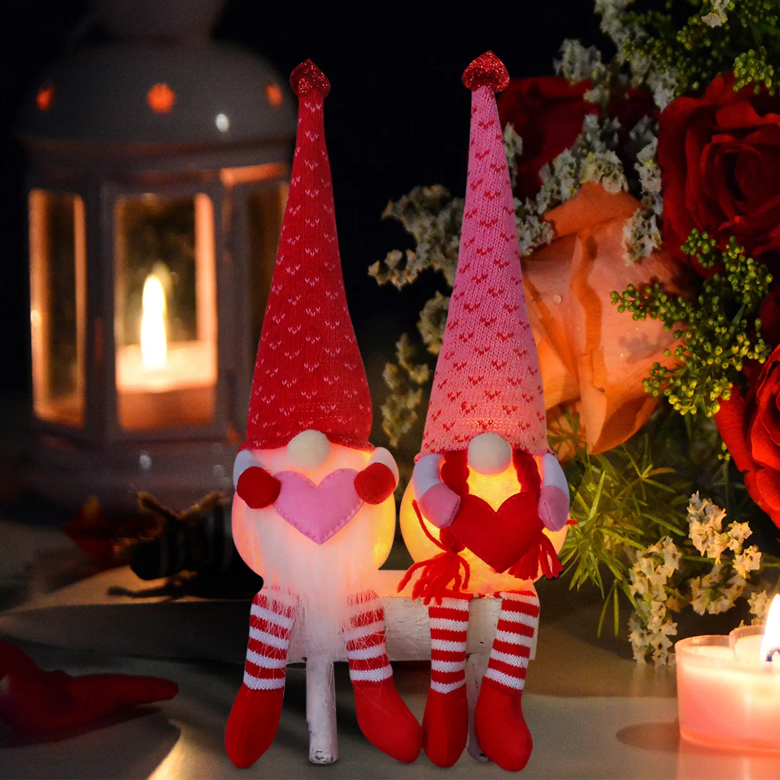 Gnome Plišastih Brezosebna Lutka Dekoracijo Z LED Luči-2PCS valentinov Prisotna 2021 Valentinovo Romantično Dekor Lutka F