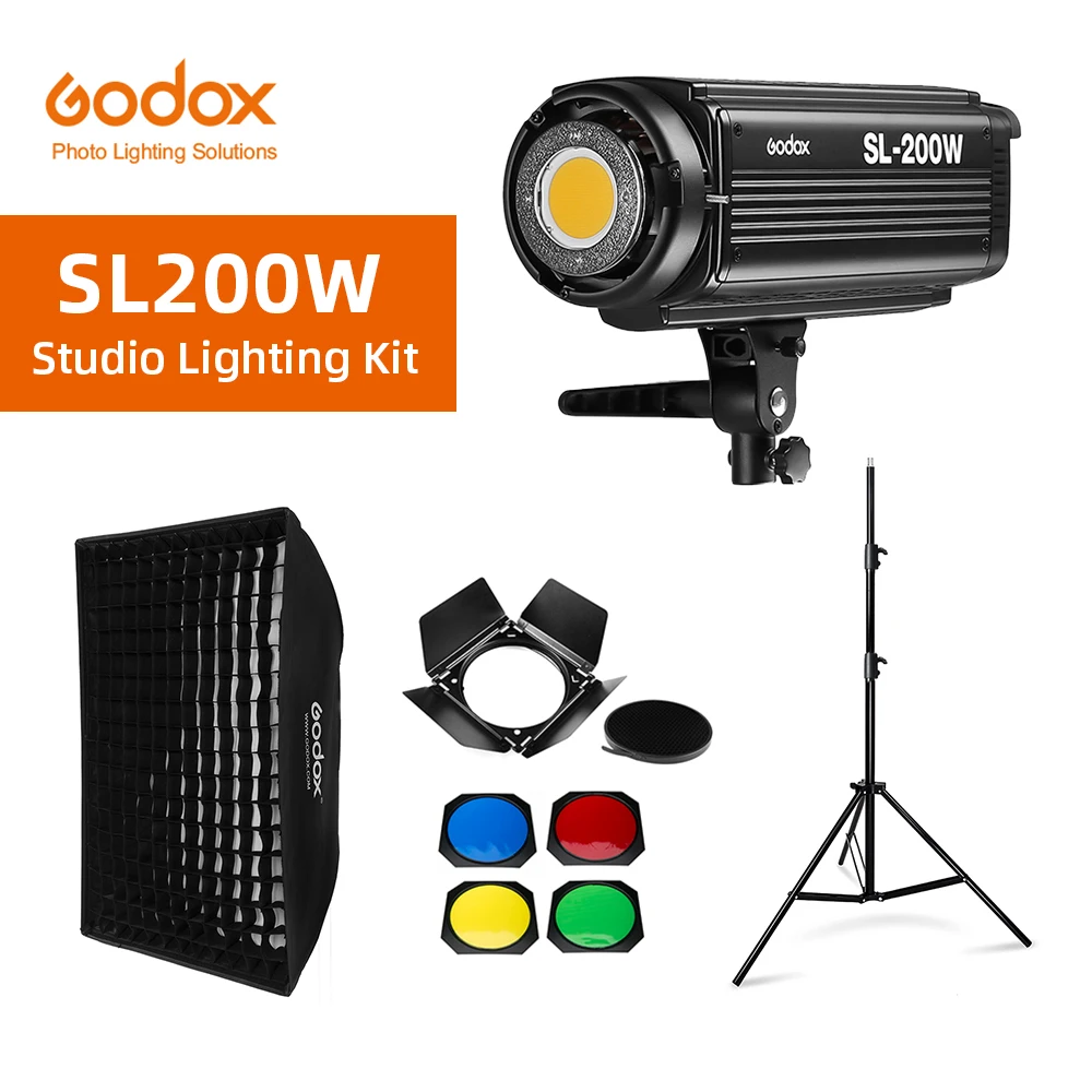 Godox SL-200W SL200W 5600K Bela Različica LCD-Plošča Neprekinjen LED Video Luč + 70x100cm softbox + 2.8 m Lahka Stojalo + Skedenj Vrata