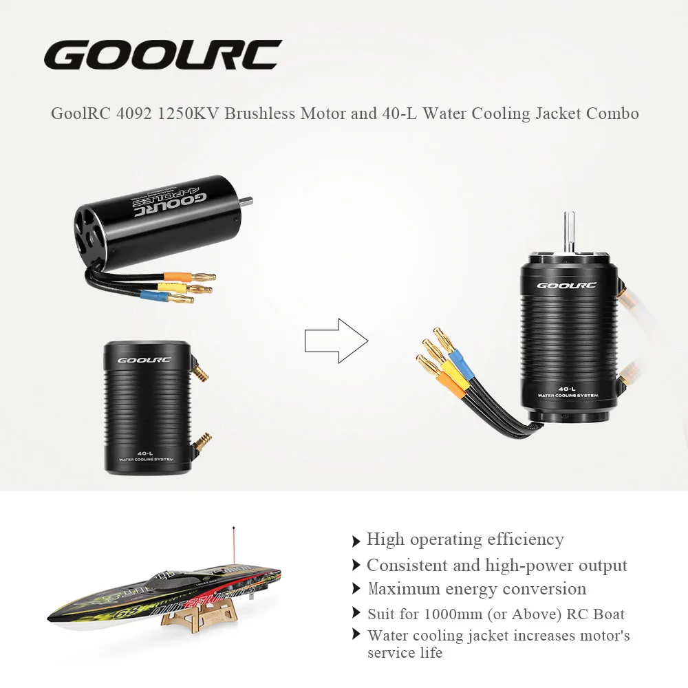 GoolRC 4092 1250KV Brushless Motor & 40-L Vode Hladilnega plašča Combo Kit za velikosti 1000 mm ali več, RC Čoln, Ladja Glisera, Deli