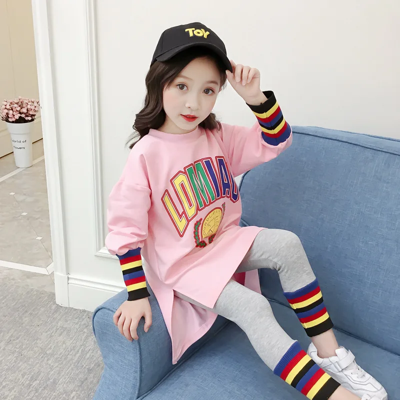 Gooporson Sodijo Otroci Oblačila Pismo Natisnjeno Dolgo Majica&stripes Dokolenke Moda korejski Malo Dekliška Oblačila Sklop Obleke