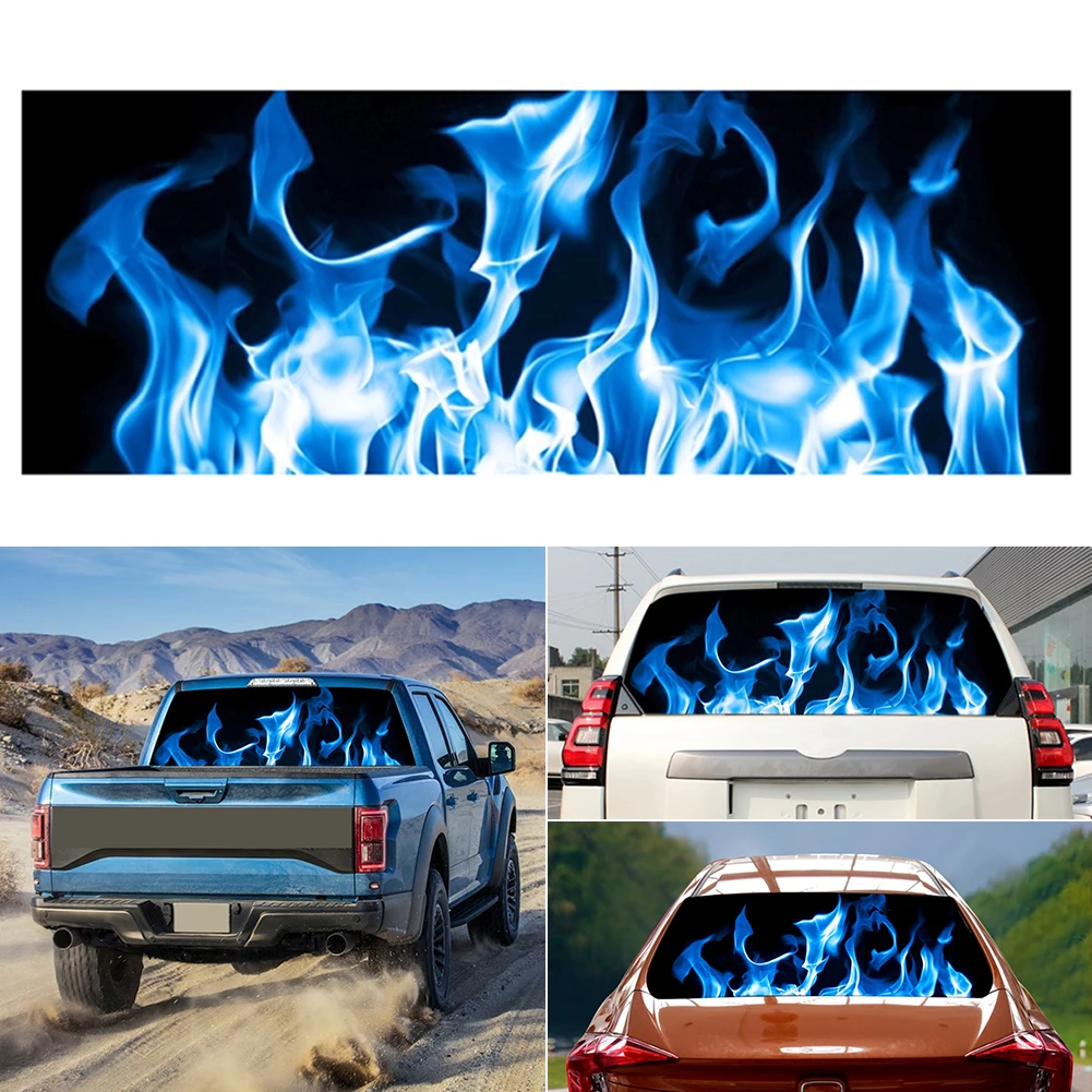 Gorenja modri plamen totem avto zadnje okno nalepke tovornjak SUV usnje risanka nalepke avto notranja oprema