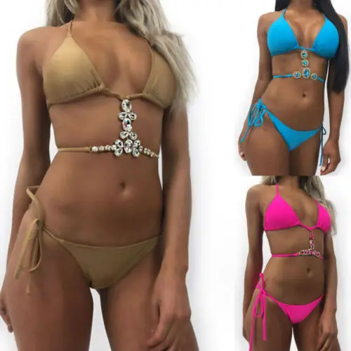 Gospa 2021 Bikini Komplet Za Ženske Trdna Nosorogovo Kristalno Bikini Komplet Push-Up Kopalke, Kopalke, Kopalne Plažo