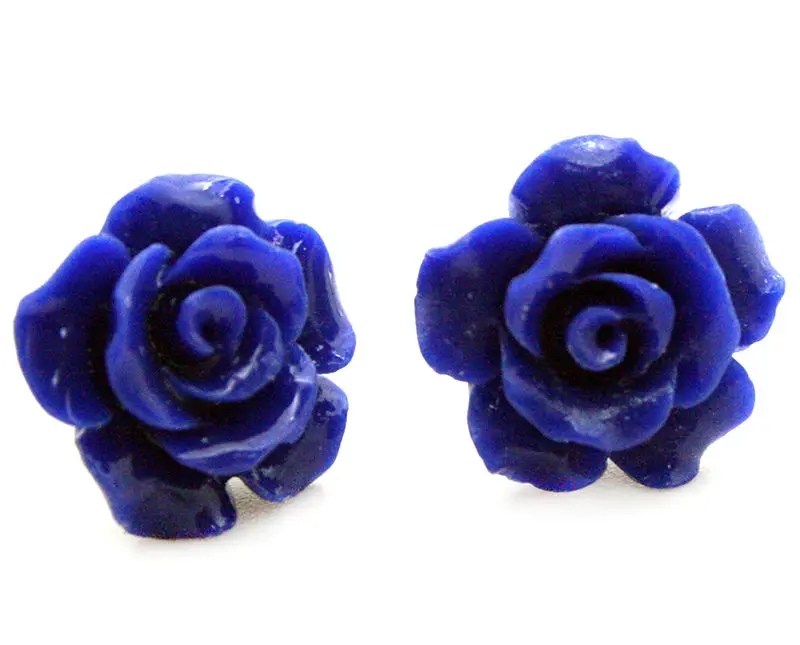 Gospa je 12 mm Lapis lazuli Vklesan Rose Cvet 925 Sterling Srebro elegantni Uhani