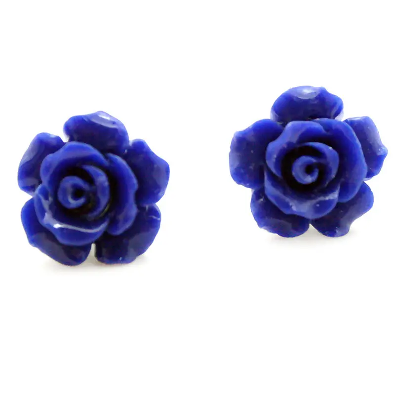 Gospa je 12 mm Lapis lazuli Vklesan Rose Cvet 925 Sterling Srebro elegantni Uhani